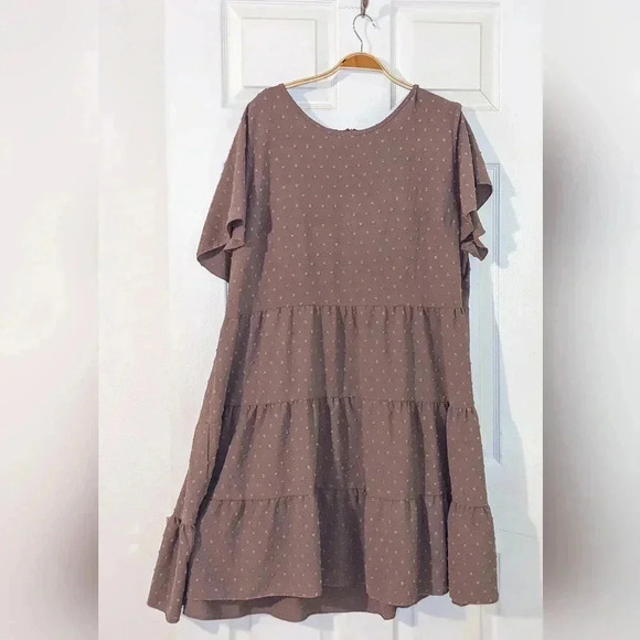 Shein Curve Size 4XL Dusty Rose Pink‎ Tiered Midi Dress Swiss Dots Short Sleeve - Picture 5 of 11